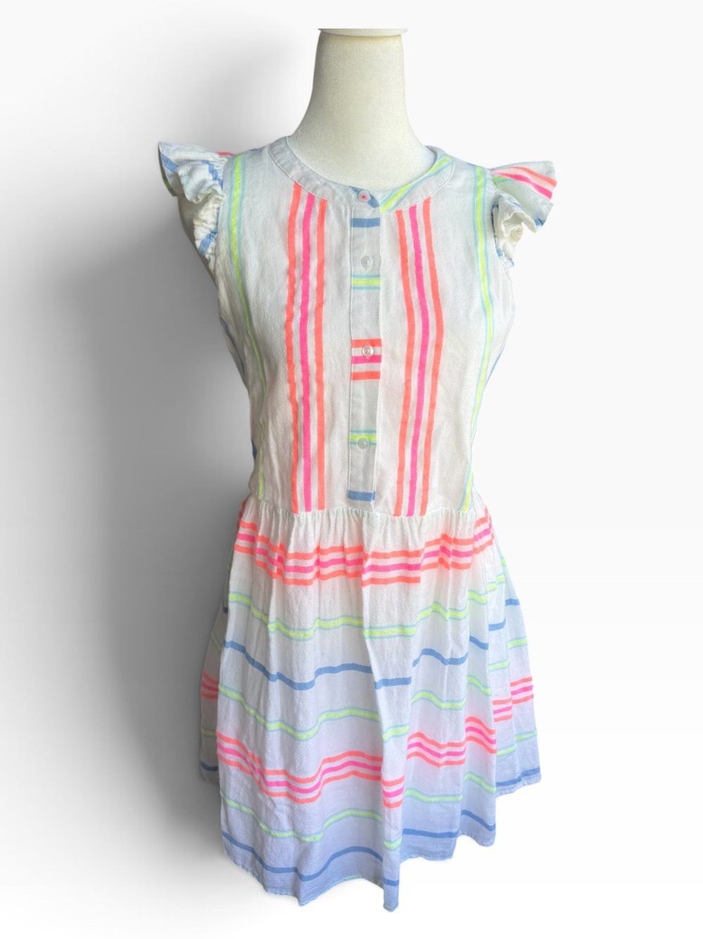 NWT  Sanctuary White Dress Pink, Blue & Green Neon Stripes sz S